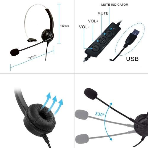  [아마존베스트]FLYEER USB Headsets with Microphone and Inline Audio Control, Noise Cancellation, Wired Broadband PC Headphones for Business, UC, Skype, Lync, Softphone, Call Center, Office, Computer, Ul