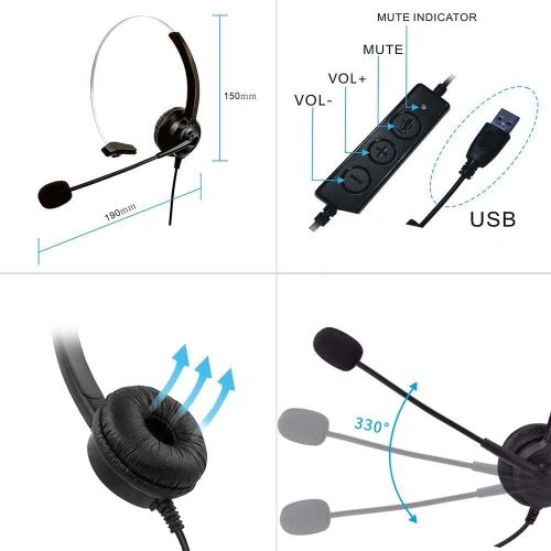  [아마존베스트]FLYEER Wired USB Headsets Stereo with Noise Cancelling Microphone and Inline Control, UC Business Headset for Skype, SoftPhone, Call Center, Crystal Clear Chat, Gaming