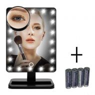 FLYMEI 20 LED Lighted Makeup Mirror, Vanity Mirror with Touch Screen, Detachable 10X Magnification Spot Mirror, Countertop Cosmetic Mirror, Include AA Batteries, Black