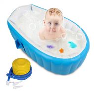 [아마존베스트]Baby Inflatable Bathtub, FLYMEI Portable Infant Toddler Non Slip Bathing Tub Travel Bathtub Mini Air Swimming Pool Kids Thick Foldable Shower Basin (Blue)