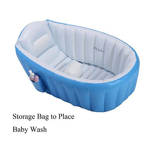  [아마존베스트]Baby Inflatable Bathtub, FLYMEI Portable Infant Toddler Non Slip Bathing Tub Travel Bathtub Mini Air Swimming Pool Kids Thick Foldable Shower Basin (Blue)