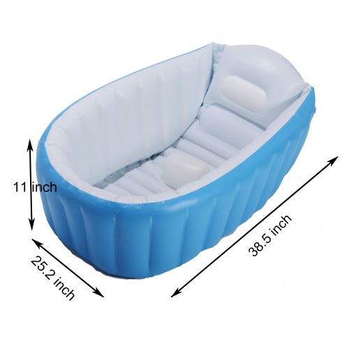  [아마존베스트]Baby Inflatable Bathtub, FLYMEI Portable Infant Toddler Non Slip Bathing Tub Travel Bathtub Mini Air Swimming Pool Kids Thick Foldable Shower Basin (Blue)