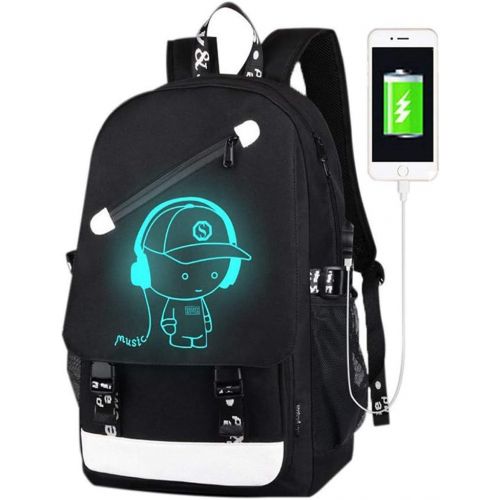  [아마존베스트]FLYMEI Anime Luminous Backpack for Boys, 15.6 Laptop Backpack with USB Charging Port, Bookbag for School with Anti-Theft Lock, Black Travel Backpack Cool Back Pack for Work