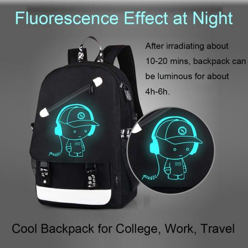  [아마존베스트]FLYMEI Anime Luminous Backpack for Boys, 15.6 Laptop Backpack with USB Charging Port, Bookbag for School with Anti-Theft Lock, Black Travel Backpack Cool Back Pack for Work