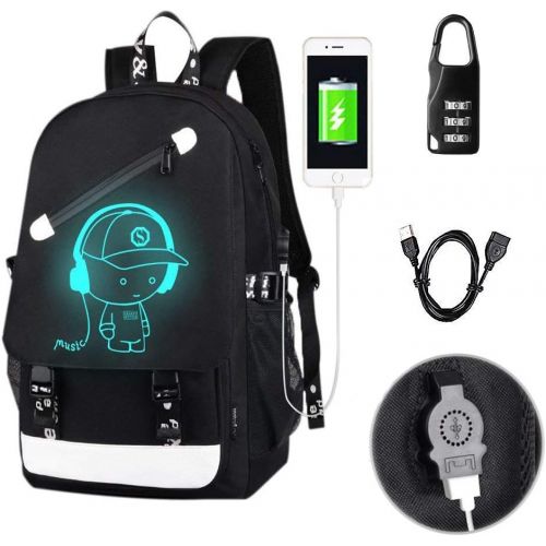  [아마존베스트]FLYMEI Anime Luminous Backpack for Boys, 15.6 Laptop Backpack with USB Charging Port, Bookbag for School with Anti-Theft Lock, Black Travel Backpack Cool Back Pack for Work