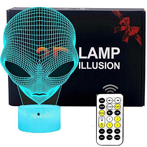  [아마존베스트]FLYMEI 3D Nightlights for Kids 3D Alien Desk Lamp Unique Night Light for Room Decor 7 Colors Changing USB Powered Touch Button LED Table Lamp - Best Alien Gifts for Kids/Birthdays