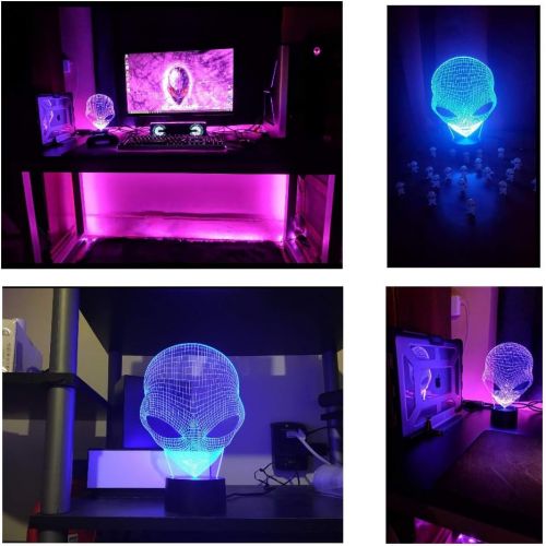  [아마존베스트]FLYMEI 3D Nightlights for Kids 3D Alien Desk Lamp Unique Night Light for Room Decor 7 Colors Changing USB Powered Touch Button LED Table Lamp - Best Alien Gifts for Kids/Birthdays