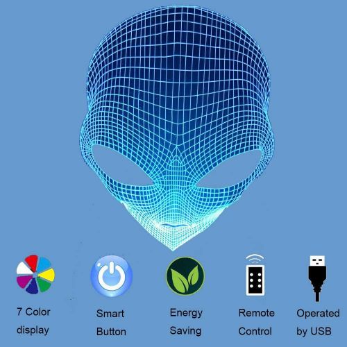  [아마존베스트]FLYMEI 3D Nightlights for Kids 3D Alien Desk Lamp Unique Night Light for Room Decor 7 Colors Changing USB Powered Touch Button LED Table Lamp - Best Alien Gifts for Kids/Birthdays