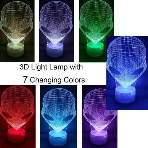  [아마존베스트]FLYMEI 3D Nightlights for Kids 3D Alien Desk Lamp Unique Night Light for Room Decor 7 Colors Changing USB Powered Touch Button LED Table Lamp - Best Alien Gifts for Kids/Birthdays