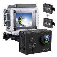 FMAIS Action Camera,1080P WiFi 12MP Sports Camera Full HD 30m Waterproof 2.0 LCD 140°Wide Angle Underwater Camcorder with Mounting Accessories Kit and 2 Rechargeable 1050mAh Batteries
