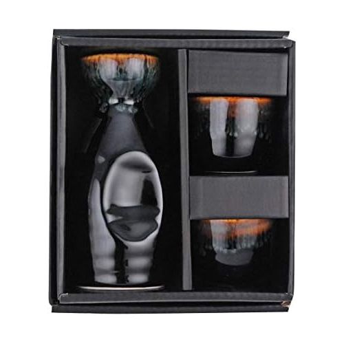  [아마존베스트]FMC Fuji Merchandise Corp Fuji Merchandise Kagetsu Sake Set 5 fl oz Tokkuri Bottle with Two 1.5 fl oz Sake Ochoko Cups Reactive Glaze Porcelain (Brown Cap)