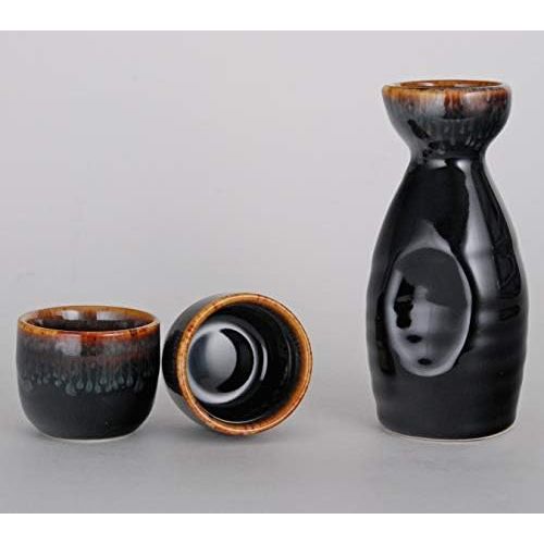  [아마존베스트]FMC Fuji Merchandise Corp Fuji Merchandise Kagetsu Sake Set 5 fl oz Tokkuri Bottle with Two 1.5 fl oz Sake Ochoko Cups Reactive Glaze Porcelain (Brown Cap)