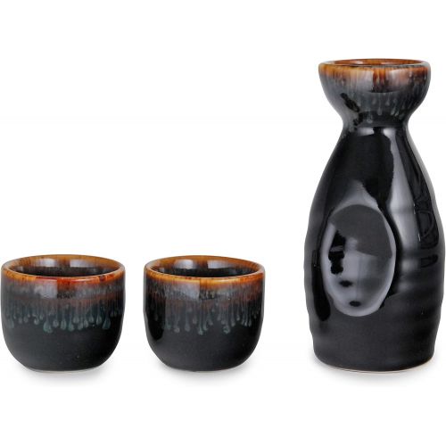  [아마존베스트]FMC Fuji Merchandise Corp Fuji Merchandise Kagetsu Sake Set 5 fl oz Tokkuri Bottle with Two 1.5 fl oz Sake Ochoko Cups Reactive Glaze Porcelain (Brown Cap)