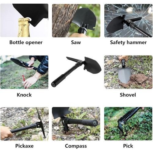  [아마존베스트]FMS Military Multifunctional Camping Survival Folding Shovel Car Emergency Shovel Entrenching Tool with Carrying Pouch, Pickax, Saw, Can Opener, Compass for Camping, Hiking, Garden