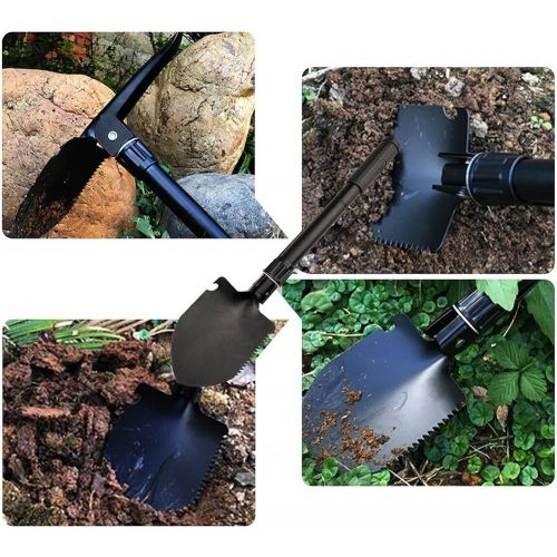  [아마존베스트]FMS Military Multifunctional Camping Survival Folding Shovel Car Emergency Shovel Entrenching Tool with Carrying Pouch, Pickax, Saw, Can Opener, Compass for Camping, Hiking, Garden