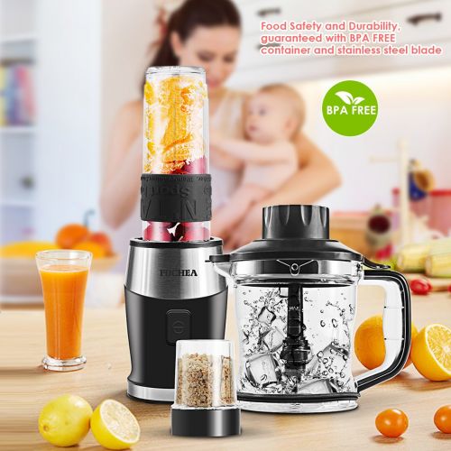  FOCHEA Mixer Smoothie Maker 3 in1 Multifunktion Standmixer + Fleisch Zerkleinerer/Ice Crusher + Kaffeemuehle (700 Watt, 24000U/Min) Elektrisch Shake Smoothie Mixer mit 570ml Sport-Flasche