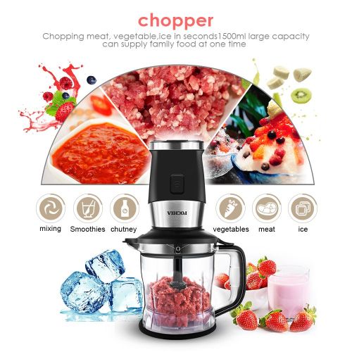  FOCHEA Mixer Smoothie Maker 3 in1 Multifunktion Standmixer + Fleisch Zerkleinerer/Ice Crusher + Kaffeemuehle (700 Watt, 24000U/Min) Elektrisch Shake Smoothie Mixer mit 570ml Sport-Flasche