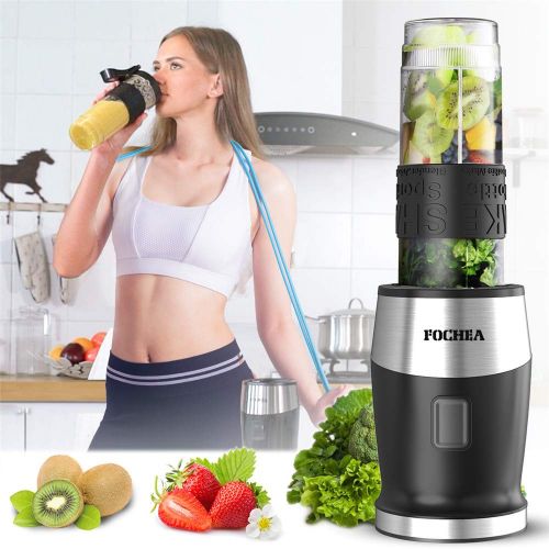  FOCHEA Smoothie Maker Blender, Fochea 500W Standblender Mini Shake Smoothie Mixer with 2x570ml BPA-Free Tritan Bottle for Juices Shakes Smoothies