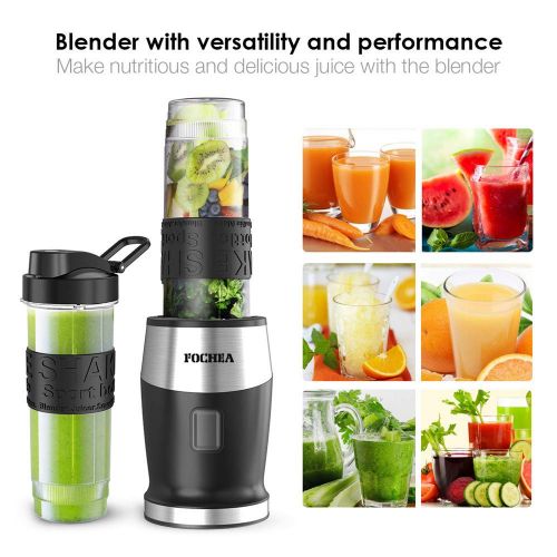  FOCHEA Smoothie Maker Blender, Fochea 500W Standblender Mini Shake Smoothie Mixer with 2x570ml BPA-Free Tritan Bottle for Juices Shakes Smoothies