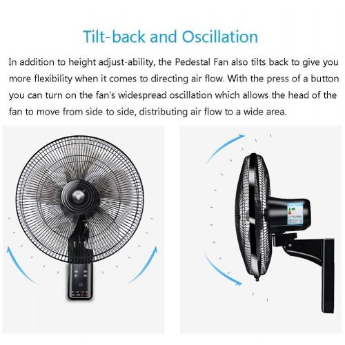  FOCHEA FAN LYFS Wall Mount with Remote Control Can Be Rotated 90 Degree Oscillation 3 Speed Setting Mute 16-Inch Black