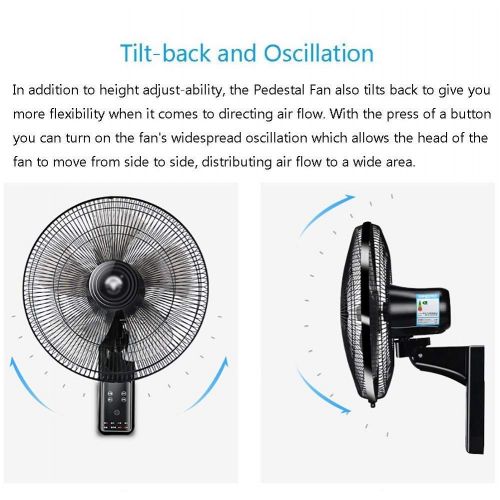  FOCHEA FAN LYFS Oscillating Wall Mount 16 Inch Adjustable Tilt Side to Side 90 Degree Oscillation 3 Speed Settings Black