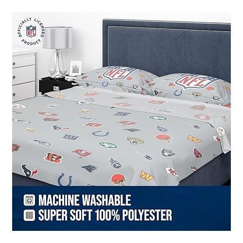  FOCO NFL Ultimate Fan Repeating All Team Logo Bedding Set - 2 Sheets 2 Pillow Cases - Full or Twin- Officially Licensed (NFL - Multicolor, Full)