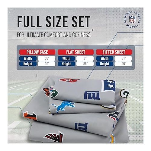  FOCO NFL Ultimate Fan Repeating All Team Logo Bedding Set - 2 Sheets 2 Pillow Cases - Full or Twin- Officially Licensed (NFL - Multicolor, Full)