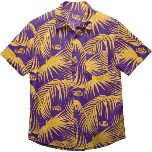  FOCO NCAA LSU Tigers Mens Hawaiian Button Up ShirtHawaiian Button Up Shirt, Team Color, Large