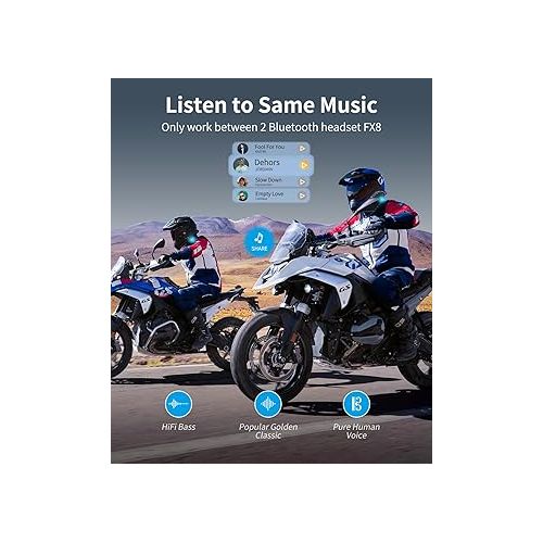  FODSPORTS FX8 Motorcycle Bluetooth Intercom with Music Sharing,Helmet Bluetooth Headset with EQ Sound/FM,Up to 8 Riders Helmet Intercom Communication System(Waterproof/Handsfree/Stereo Music/GPS/1pcs)