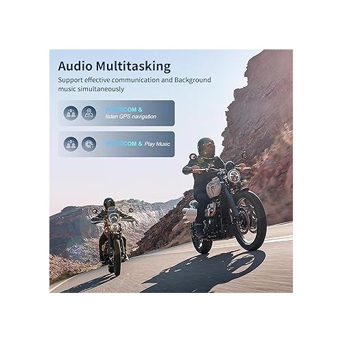  FODSPORTS Bluetooth Mesh Intercom,FX10C Motorcycle Bluetooth Headset with Music Sharing,2 Riders Bluetooth intercom Communication System with Audio Multitasking for Motorbike/ATV/Dirt Bike