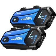 FODSPORTS M1-S Plus Motorcycle Bluetooth Headset with Music Sharing, One-Click Pairing, Microphone Mute, FM, Helmet Intercom up to 8 Riders with Noise Cancellation, Wonderful Sound, Blue, 2 Pack