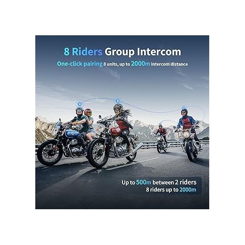  FODSPORTS M1-S Plus Motorcycle Bluetooth Headset with Music Sharing, One-Click Pairing, Microphone Mute, FM, Helmet Intercom up to 8 Riders with Noise Cancellation, Wonderful Sound, Blue, 2 Pack