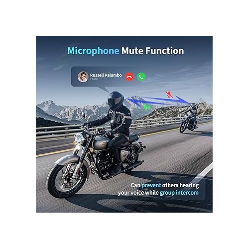  FODSPORTS M1-S Plus Motorcycle Bluetooth Headset with Music Sharing, One-Click Pairing, Microphone Mute, FM, Helmet Intercom up to 8 Riders with Noise Cancellation, Wonderful Sound, Blue, 2 Pack