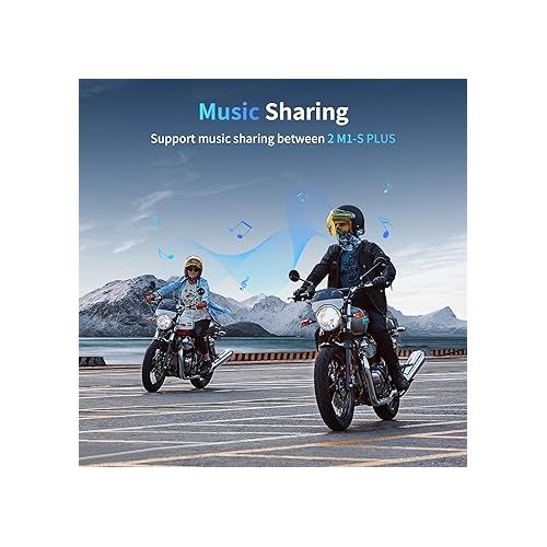  FODSPORTS M1-S Plus Motorcycle Bluetooth Headset with Music Sharing, One-Click Pairing, Microphone Mute, FM, Helmet Intercom up to 8 Riders with Noise Cancellation, Wonderful Sound, Blue, 2 Pack