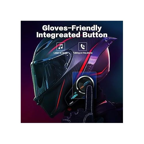  FODSPORTS FX6S Motorcycle Bluetooth Helmet Intercom Communication System with LED Screen - Connect up to 6 Riders, Voice Dialing, Universal Motorbike Communicator for ATVs and Dirt Bikes - 1 Pack