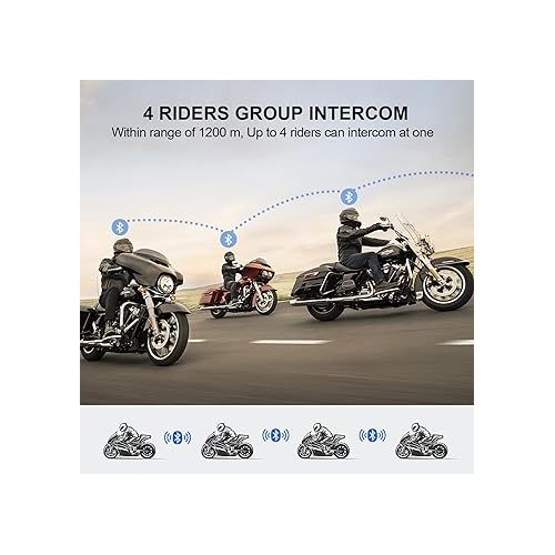 FODSPORTS Motorcycle Bluetooth intercom FX4 Pro 1200m Helmet Intercom,4 Riders Motorcycle Bluetooth Headset,Universal Bluetooth Helmet Headset,Helmet Communication System FM/Hard &Soft Mic/1Pack