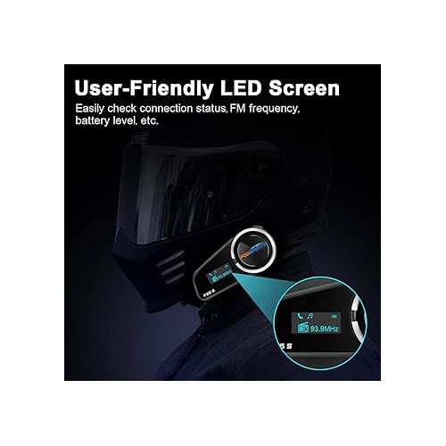  FODSPORTS Motorcycle Bluetooth Headset Communication System FX6S Universal Intercom Helmet with LED Screen - Connect Up to 6 Riders, Voice Command, for ATV and Dirtbike - 2 Pack