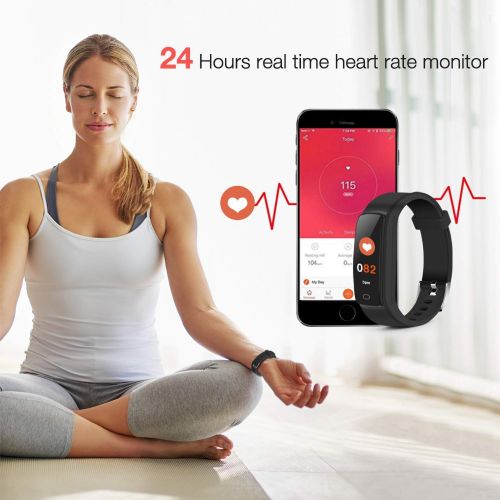  FOHKJMML Fitness Tracker, Waterproof Color Screen Smart Bracelet with Heart Rate Blood Pressure Monitor, Smart Watch Pedometer Activity Tracker Bluetooth for Android & iOS, Gray ( Color : R