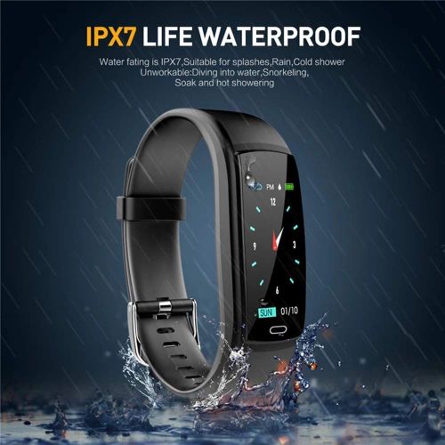  FOHKJMML Fitness Tracker, Activity Monitor with Heart Rate Monitor, Activity Monitor with Color Screen, Smart Bracelet with Sleep Monitor, IP67 Waterproof Smart Bracelet, Red ( Color : Blac