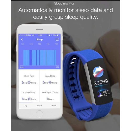  FOHKJMML Waterproof Health Tracker, Fitness Tracker Color Screen Sports Smart Watch, Activity Tracker with Heart Rate Blood Pressure, Blue (Color : -, Size : -)