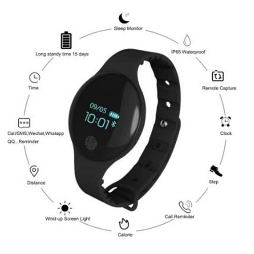  FOHKJMML H8 Bluetooth Smart Bracelet Band Sports Fitness Wristband Silicone Pedometer Step Calories Count Sleep Monitor Health Fitness Tracker Kids Smart Watch, Black (Color : -, S