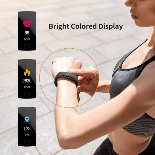  FOHKJMML Fitness Tracker, Colorful Activity Tracker Watch with Heart Rate Monitor, Pedometer IP67 Waterproof Sleep Monitor Step Counter for Kids Women and Men (Color : Black, Size