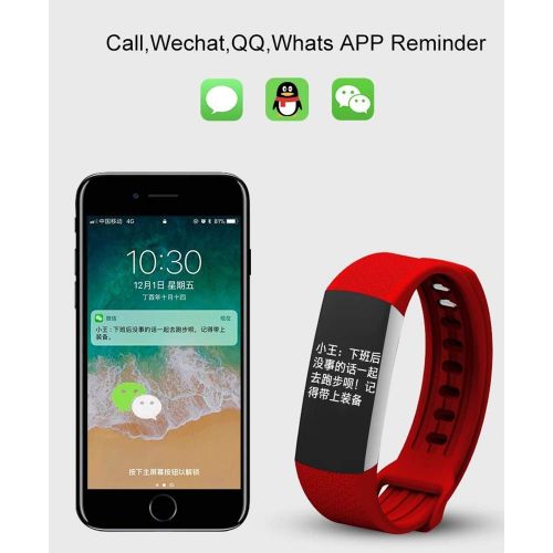  FOHKJMML Waterproof Health Tracker, Fitness Tracker Color Screen Sports Smart Watch, Activity Tracker with Heart Rate Blood Pressure, Red (Color : -, Size : -)