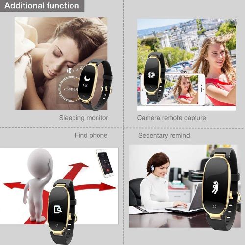  FOHKJMML Fitness Tracker, Women Smart Fitness Watch, Heart Rate Monitor IP67 Smart Bracelet Waterproof Smart Bracelet with Health Sleep Activity Tracker Pedometer (Color : Black, S