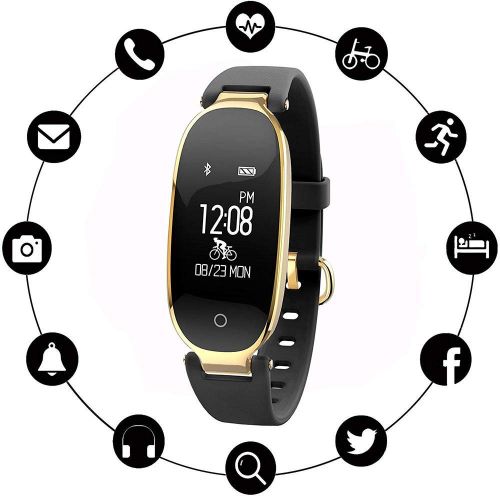  FOHKJMML Fitness Tracker, Women Smart Fitness Watch, Heart Rate Monitor IP67 Smart Bracelet Waterproof Smart Bracelet with Health Sleep Activity Tracker Pedometer (Color : Black, S