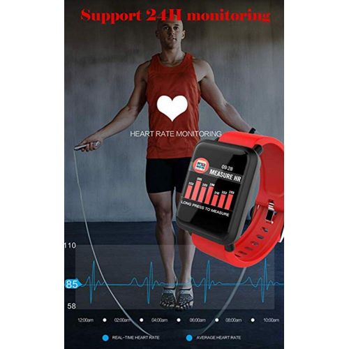  FOHKJMML Fitness Tracker Blood Pressure Heart Rate Monitor Blood Oxygen Activity Pedometer Big Fitness Tracker Sleep Monitor for Women Men (Color : Red, Size : -)