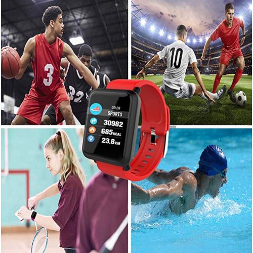  FOHKJMML Fitness Tracker Blood Pressure Heart Rate Monitor Blood Oxygen Activity Pedometer Big Fitness Tracker Sleep Monitor for Women Men (Color : Red, Size : -)