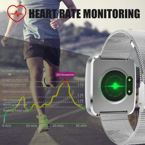  FOHKJMML Waterproof Smart Watch, Fitness Tracker with Heart Rate Blood Pressure Sleep Monitor Sports Fitness Watch Pedometer Calorie Counter (Color : Silver, Size : -)