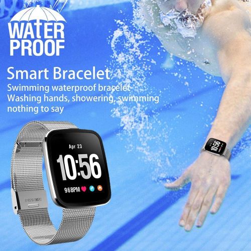  FOHKJMML Waterproof Smart Watch, Fitness Tracker with Heart Rate Blood Pressure Sleep Monitor Sports Fitness Watch Pedometer Calorie Counter (Color : Silver, Size : -)