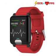 FOHKJMML Fitness Tracker HR, Iswim Color Screen ECG PPG Smart Watch, IP67 Waterproof, Activity Tracker with SMS Heel Self-Closing for Smartphones Gift (Red) (Color : Red, Size : -)